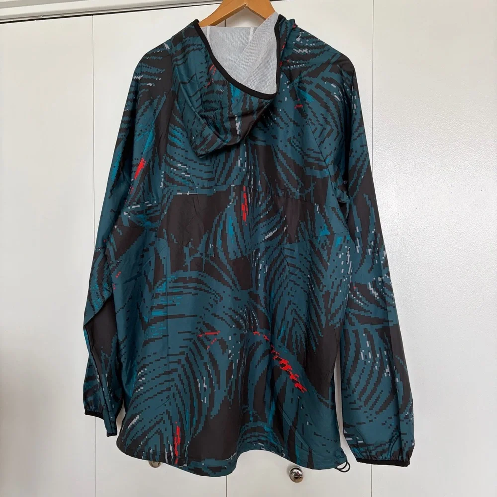 NWT Men’s 2XL Adidas Black and Teal Patterned Windbreaker Athleisure